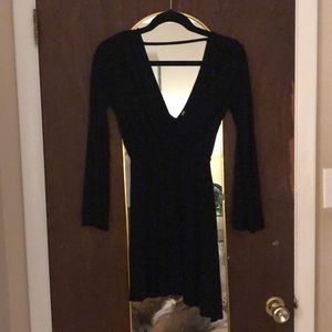 Deep V Black Mini Dress